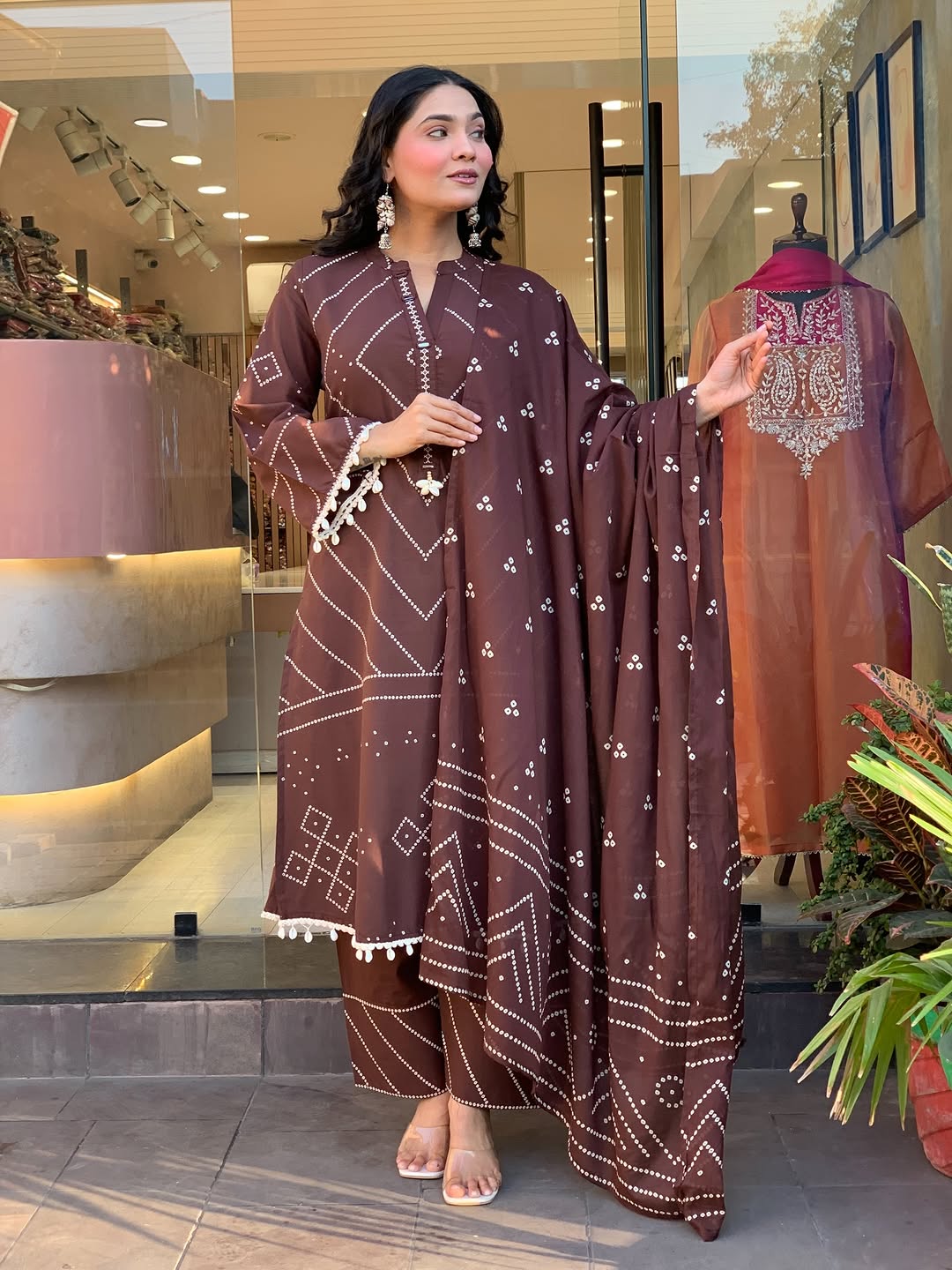 Premium Chocolate Brown Kurti Pant Dupatta Set