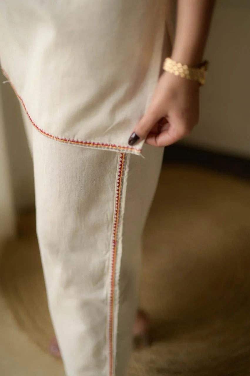 Beige Embroidery Cotton Co Ord Set