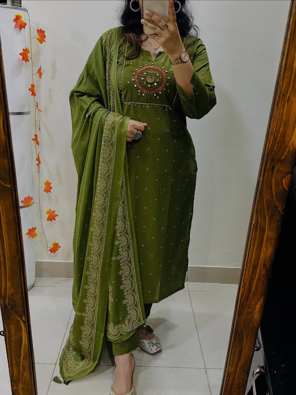 Graceful Green Cotton Embroidered Suit Set with Dupatta