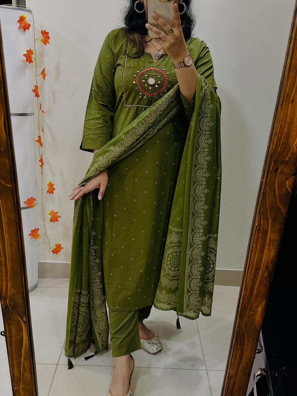 Graceful Green Cotton Embroidered Suit Set with Dupatta