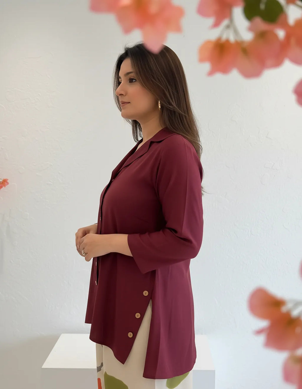 Priyas Burgandy Top with Printed Stylish Pants