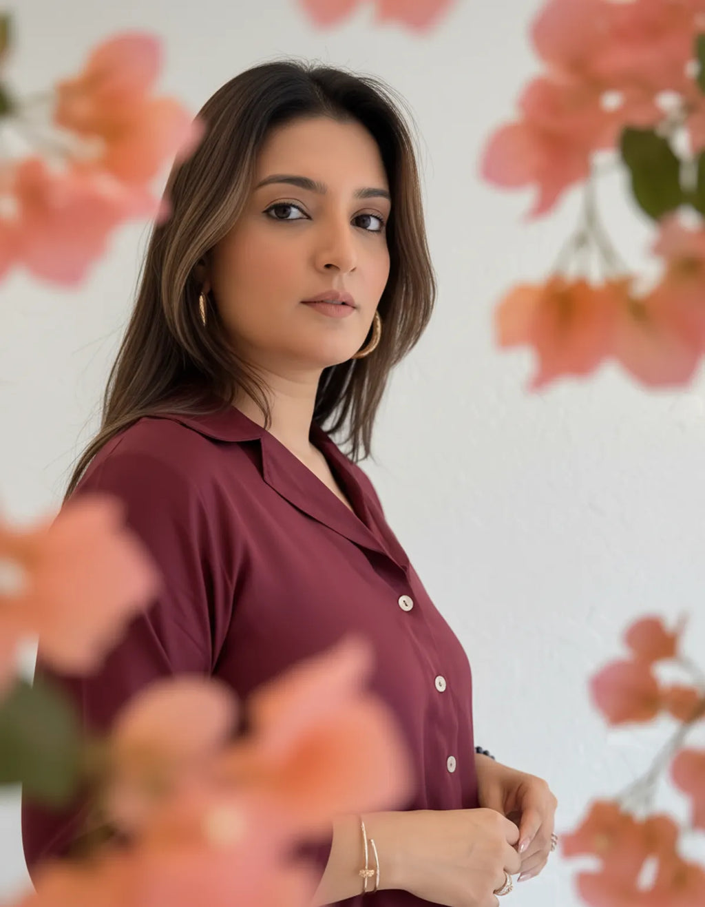 Priyas Burgandy Top with Printed Stylish Pants