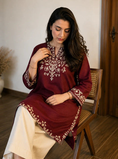 Maroon Embroidered Kurta Pant Set for Women