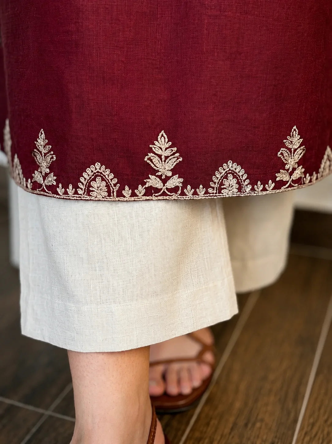 Maroon Embroidered Kurta Pant Set for Women