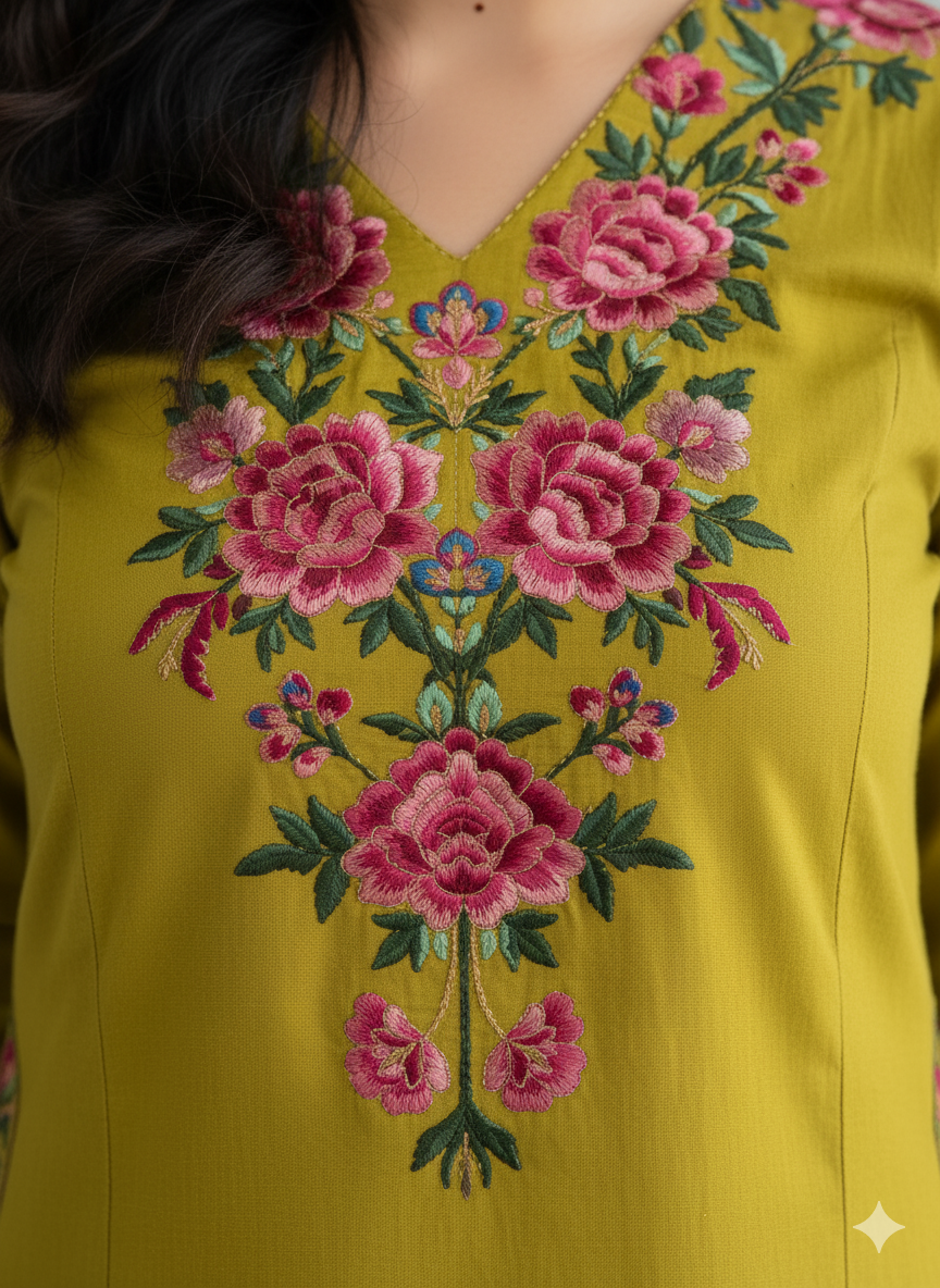 Elegant Mustard Yellow Embroidered Kurta Set for Women