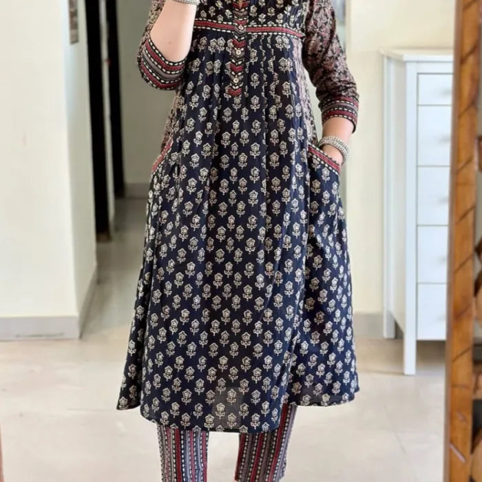 Elegant Hand-Block Printed Pure Cotton Suit Set with Dupatta