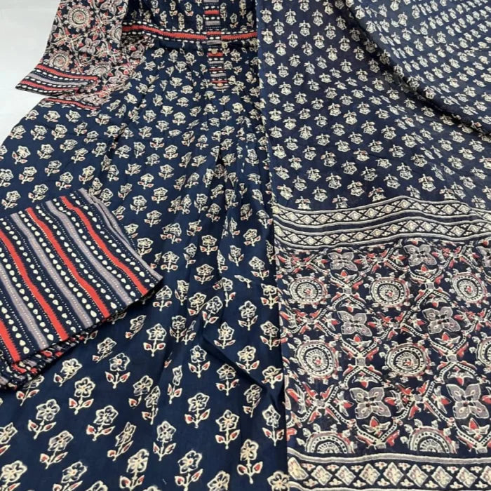Elegant Hand-Block Printed Pure Cotton Suit Set with Dupatta