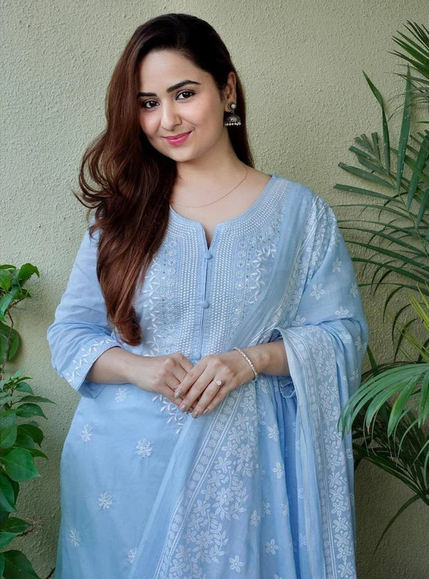 Carolina Blue Embroidered Suit Set with Dupatta