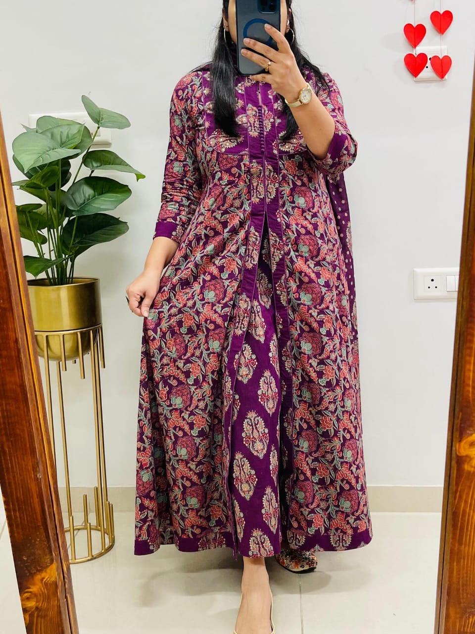Purple Heritage Ajrakh Print Anarkali Kurti with Dupatta