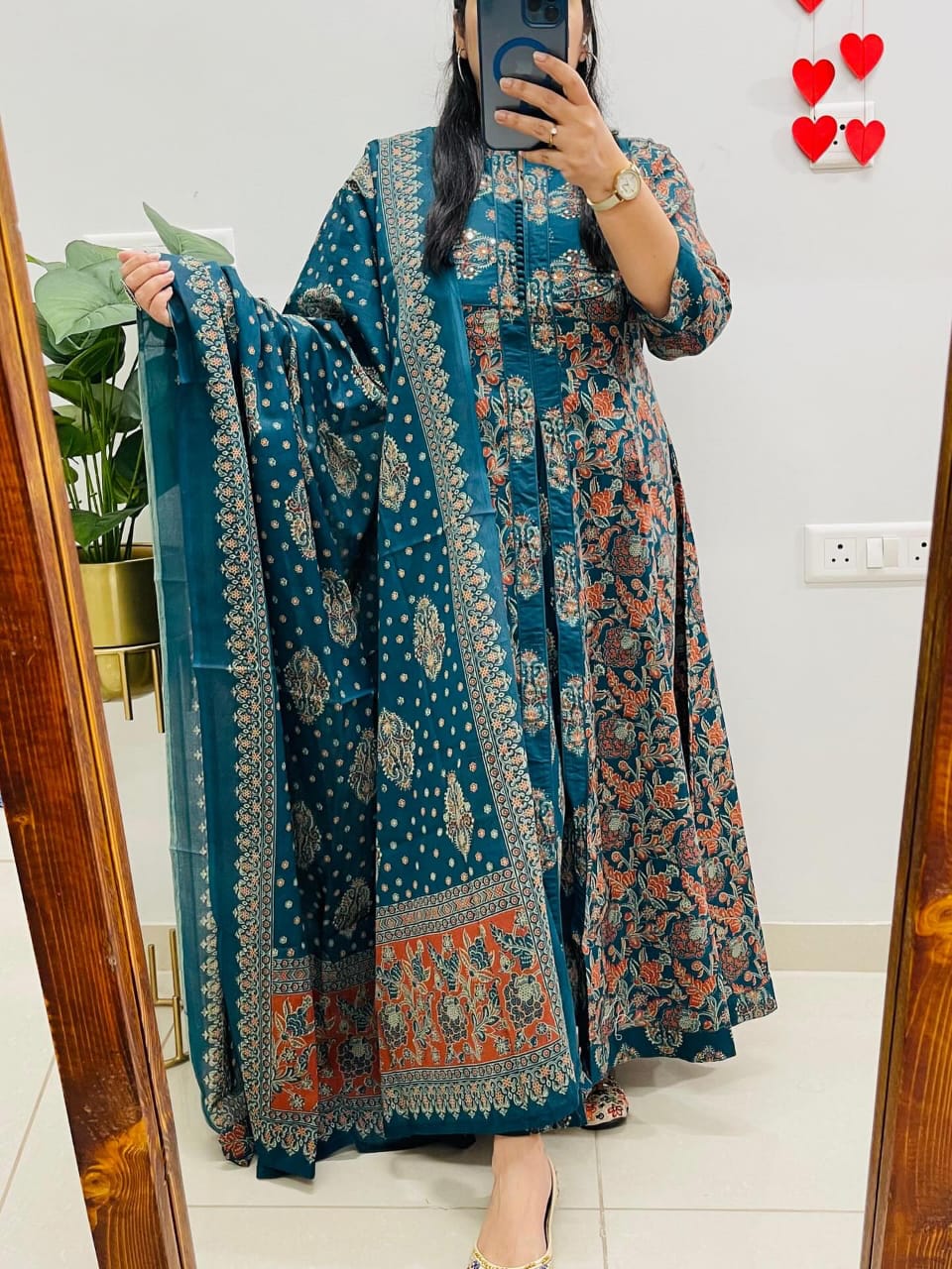 Blue Heritage Ajrakh Print Anarkali Kurti with Dupatta