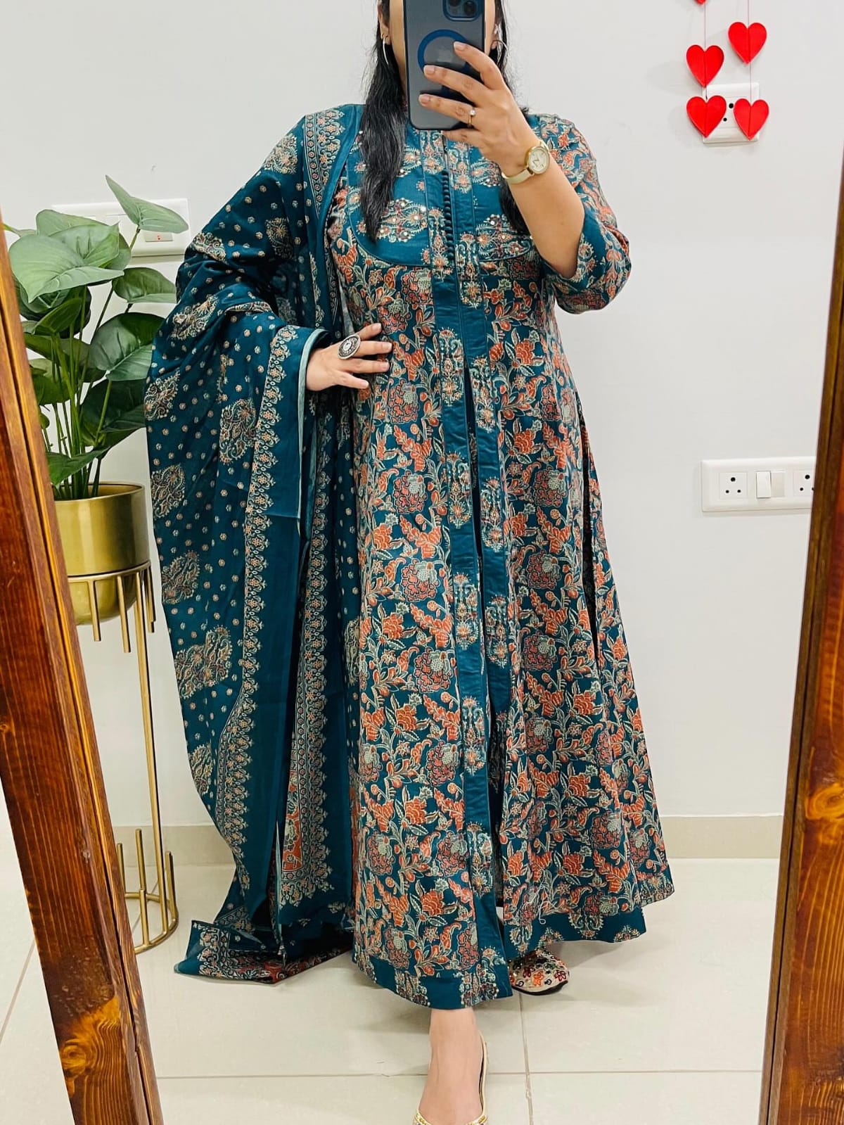 Blue Heritage Ajrakh Print Anarkali Kurti with Dupatta