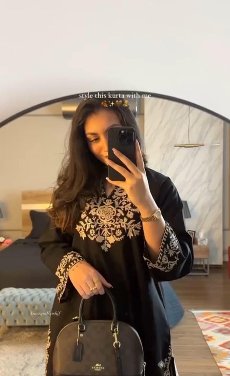 Black Embroidered Kurta Pant Set for Women