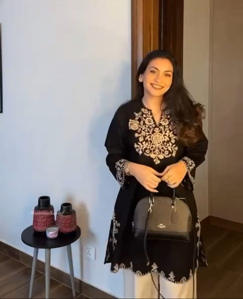 Black Embroidered Kurta Pant Set for Women