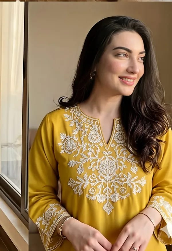 Yellow Embroidered Kurta Pant Set for Women