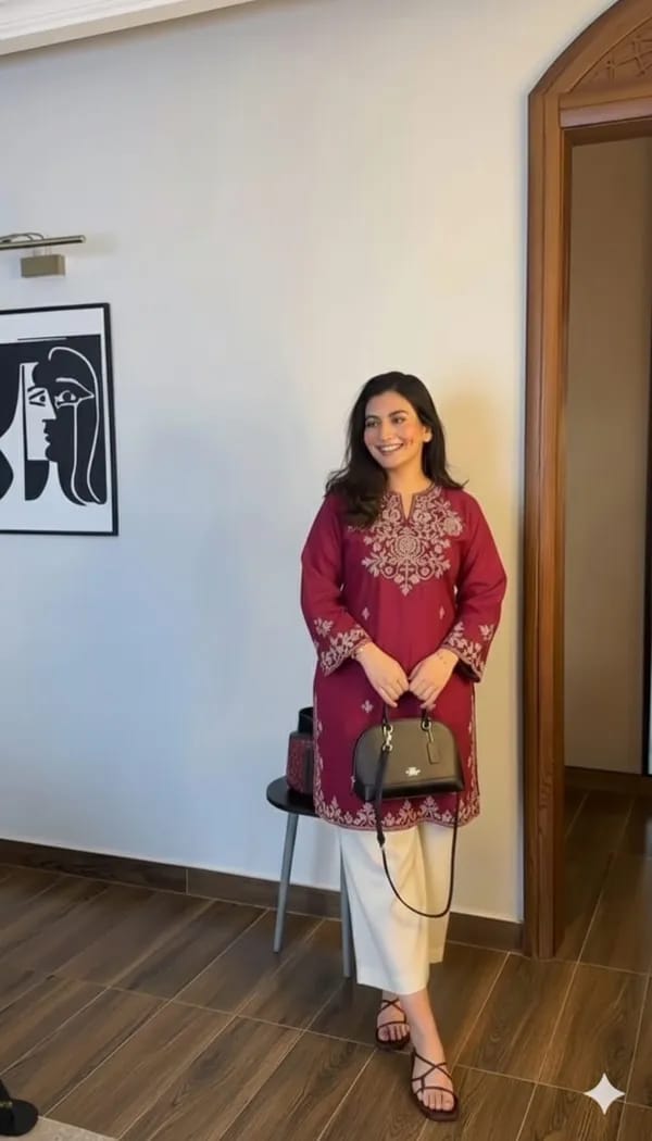 Maroon Embroidered Kurta Pant Set for Women