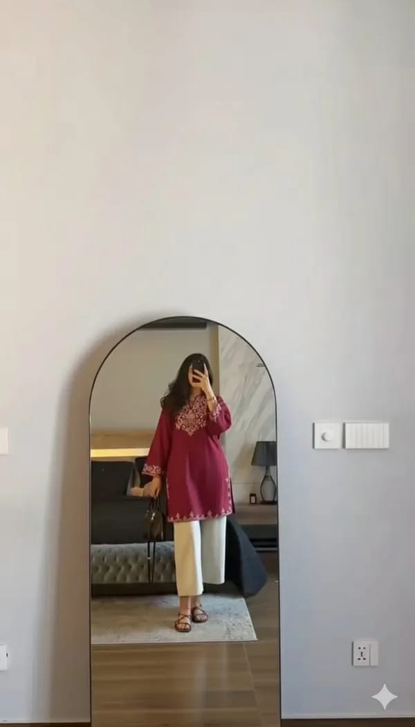 Maroon Embroidered Kurta Pant Set for Women