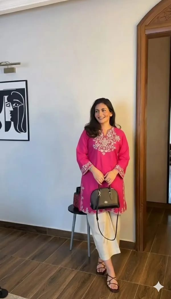 Pink Embroidered Kurta Pant Set for Women