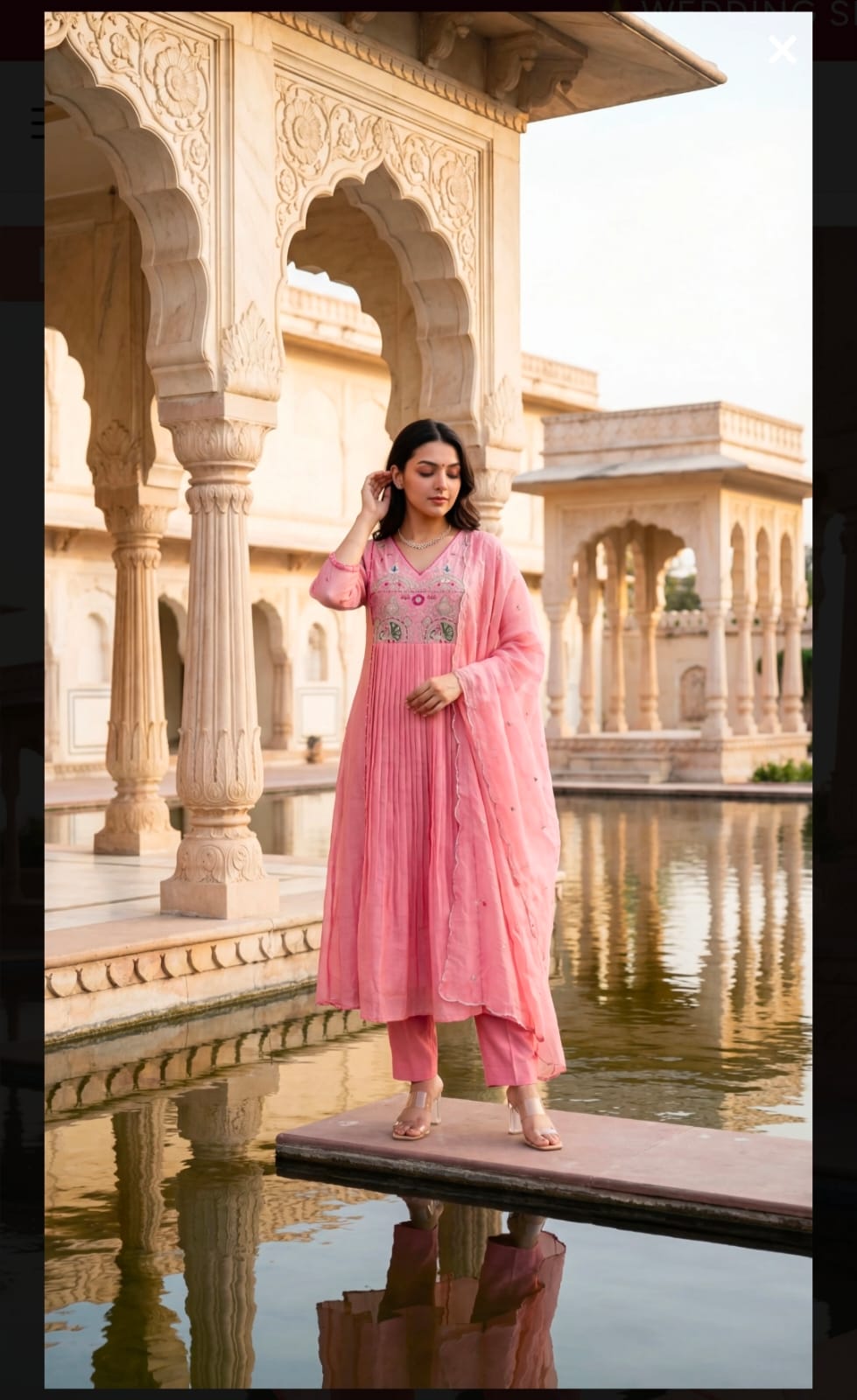 Pastel Pink Embroidered Anarkali Kurta Set for Women