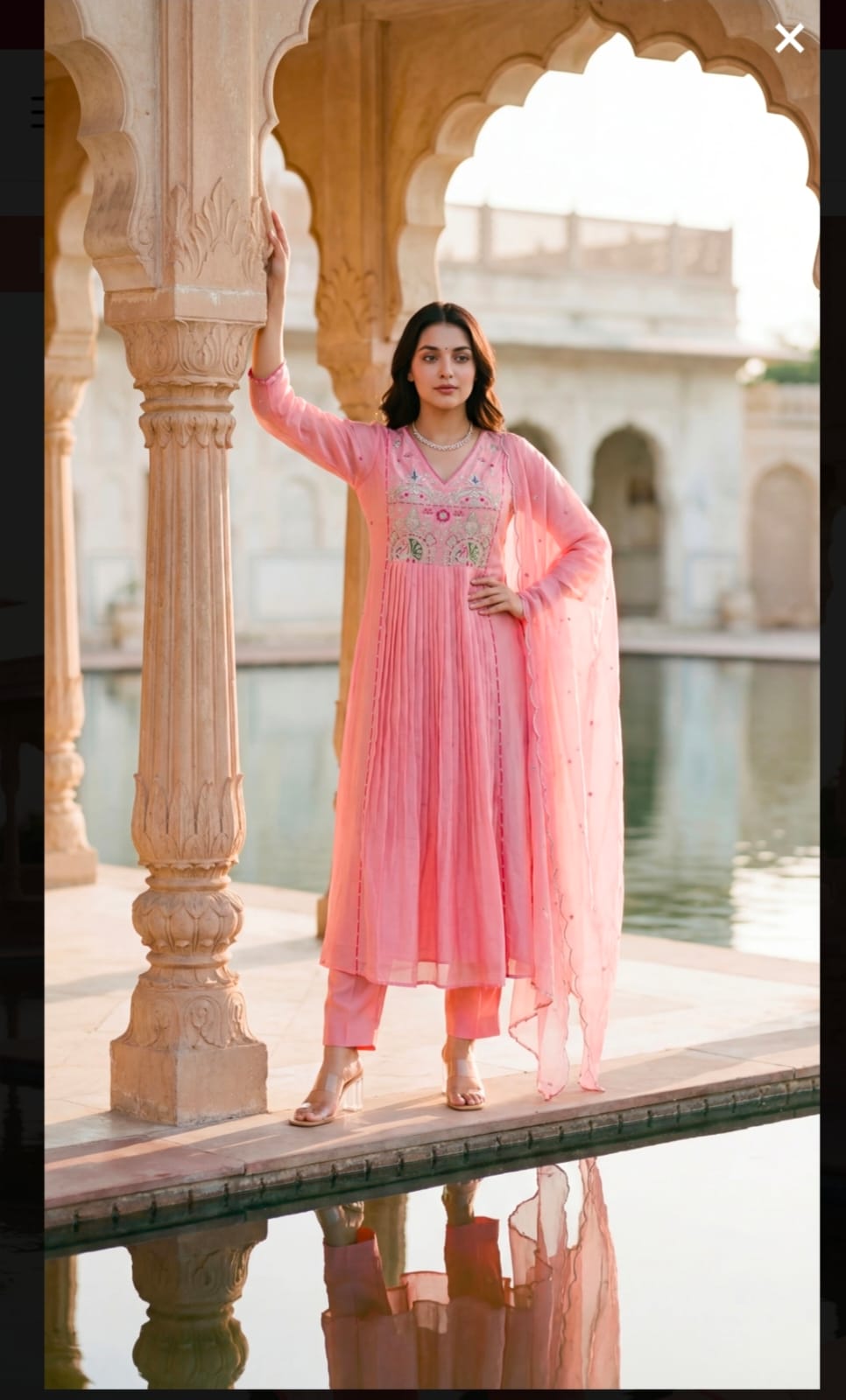 Pastel Pink Embroidered Anarkali Kurta Set for Women