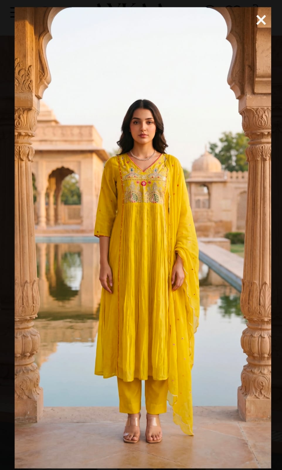 Yellow Embroidered Anarkali Kurta Set with Zari Detailing for Women