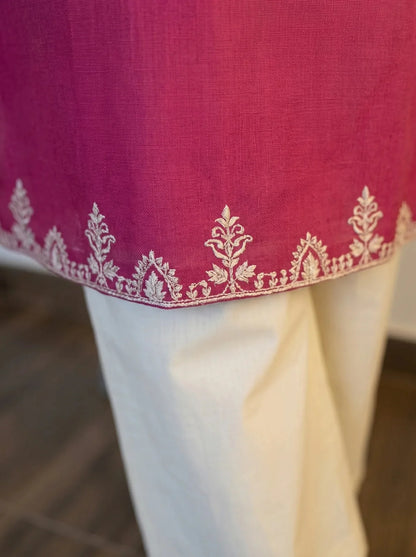 Pink Embroidered Kurta Pant Set for Women