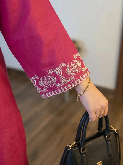Pink Embroidered Kurta Pant Set for Women