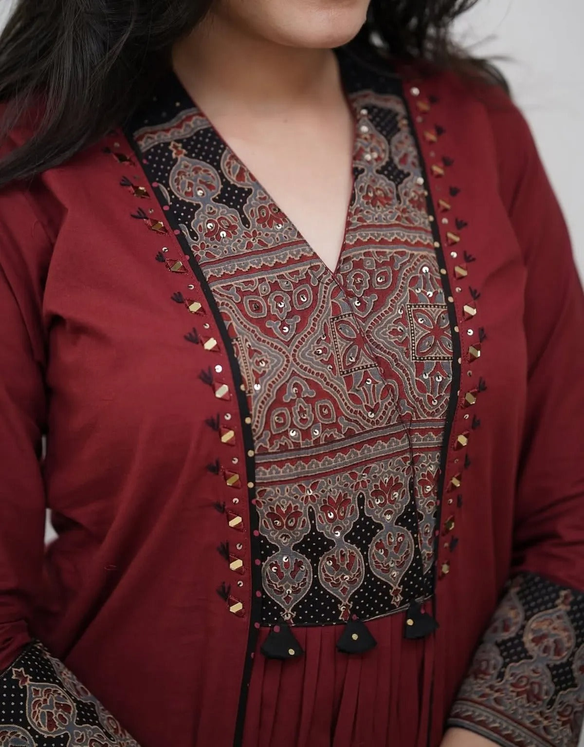 Maroon Printed Anarkali Suit Set With Dupatta
