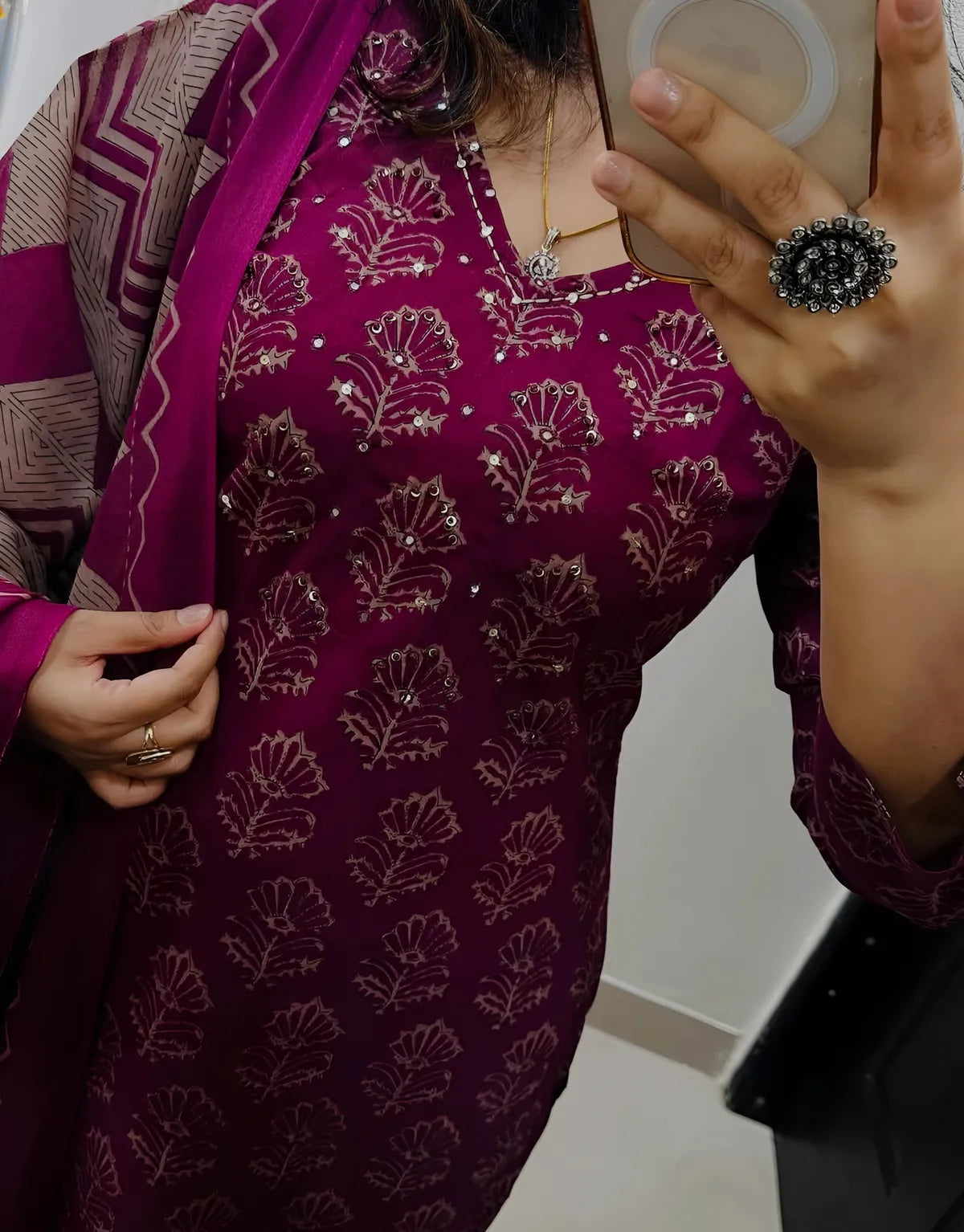 Pink Cotton Printed Kurta Set