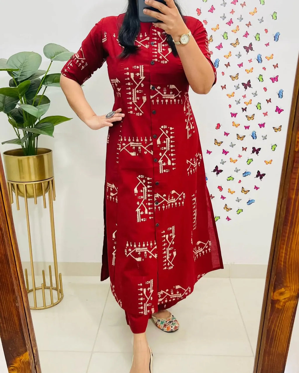 Jaipur Printed-Cotton-Red-Kurti-Plazo-Set