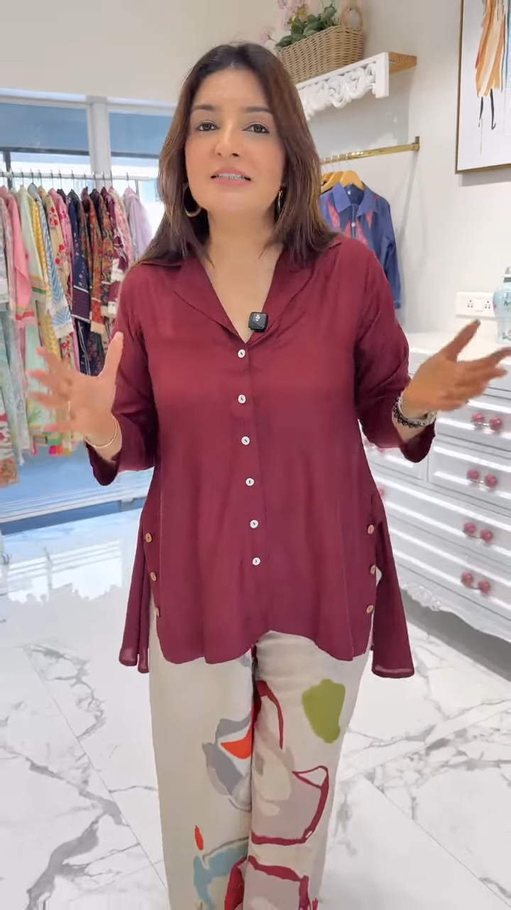 Priyas Burgandy Top with Printed Stylish Pants